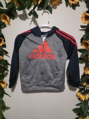 adidas Gray & Navy Hoodie with Bright Coral Logo